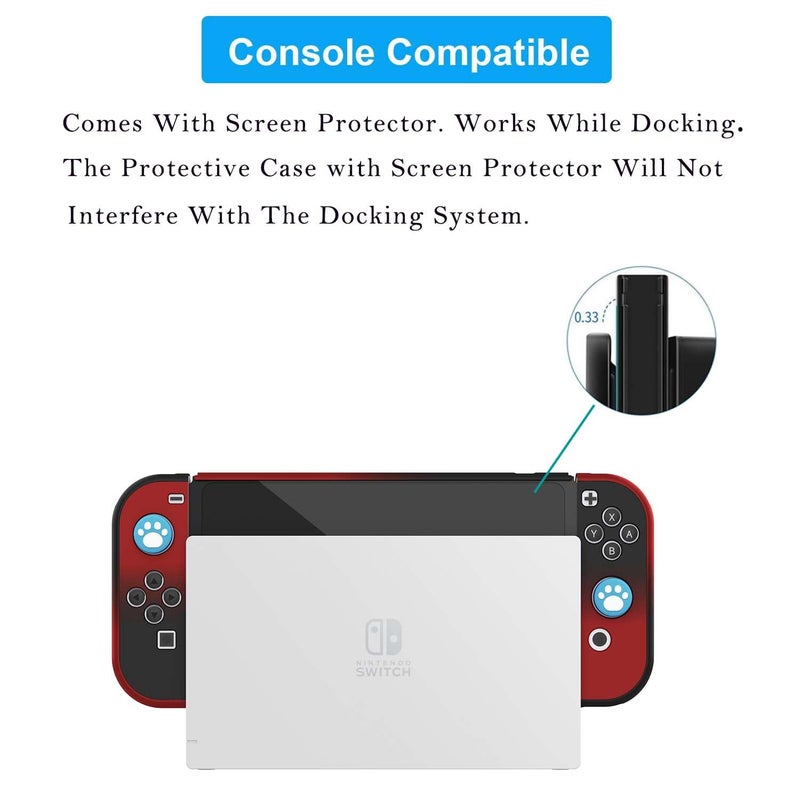 COMCOOL Dockable Case for Nintendo Switch OLED - [9 FT Military Grade Drop Protection] [with Tempered Glass Screen Protector] Cute Kawaii Protective Cover Shell for Nintendo Switch OLED - Black Red - Image 3